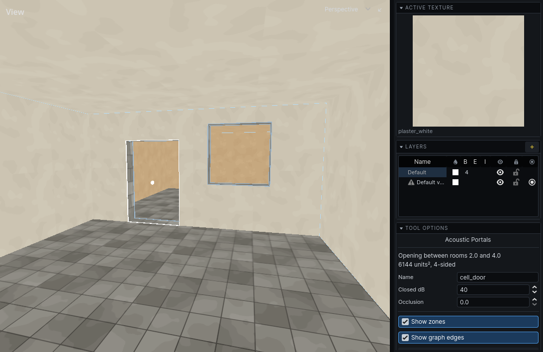 Audio Portals tool with a doorway selected and named cell_door in the panel