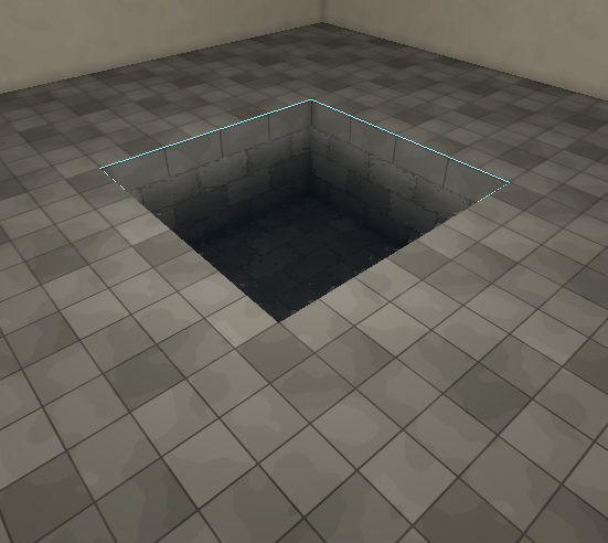 A sunken pool: basin carved under the floor, water filling it to below the rim