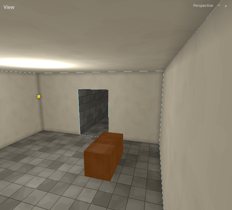 A small carved level: two rooms joined by a corridor, lit by a bake