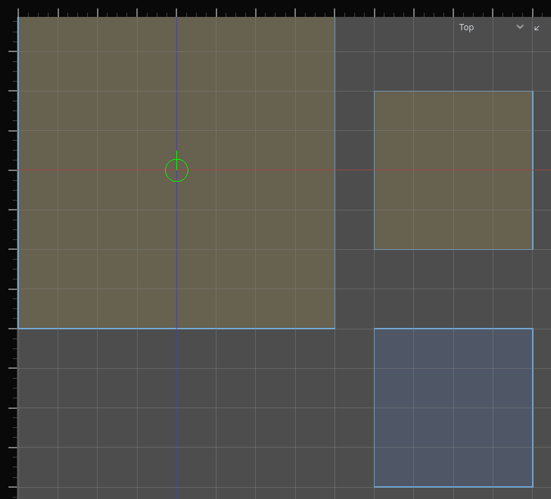 Interior / exterior overlay: a courtyard and the room off it are exterior, a sealed room is interior