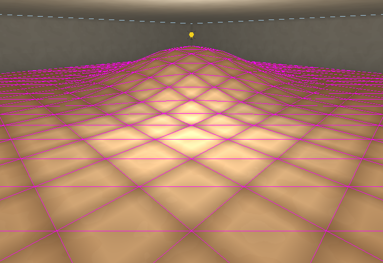 Terrain after sculpting: a grid of prisms with a raised mound in the middle