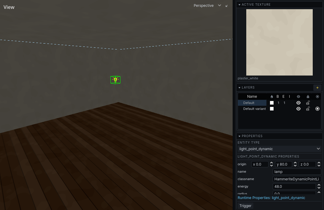 A dynamic light switched off in the editor