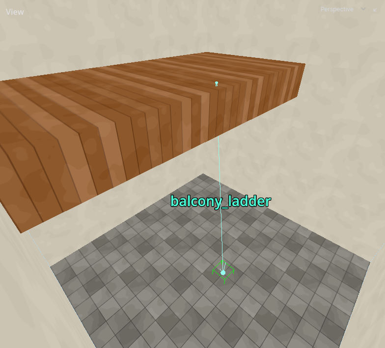 A nav_link selected on a ladder: a cyan line from the floor to a balcony, arrowheads at both ends
